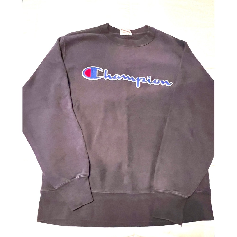 Champion Reverse Weave Sweatshirt Men's M Black Embroidered Big Logo Crewneck